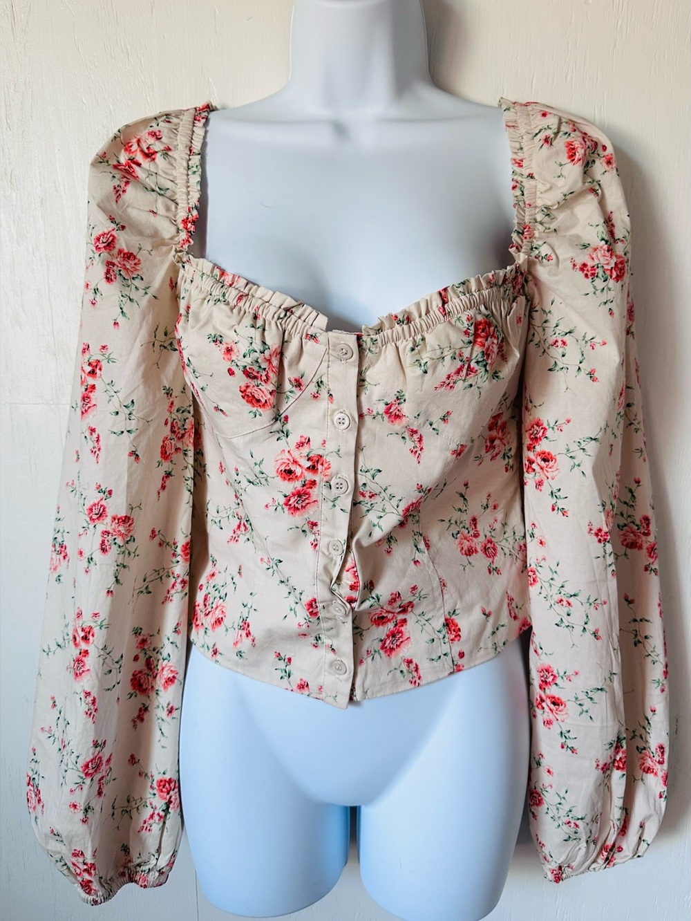 WeWoreWhat Floral Puff Sleeve CropTop Milkmaid Cottagecore Women’s Small